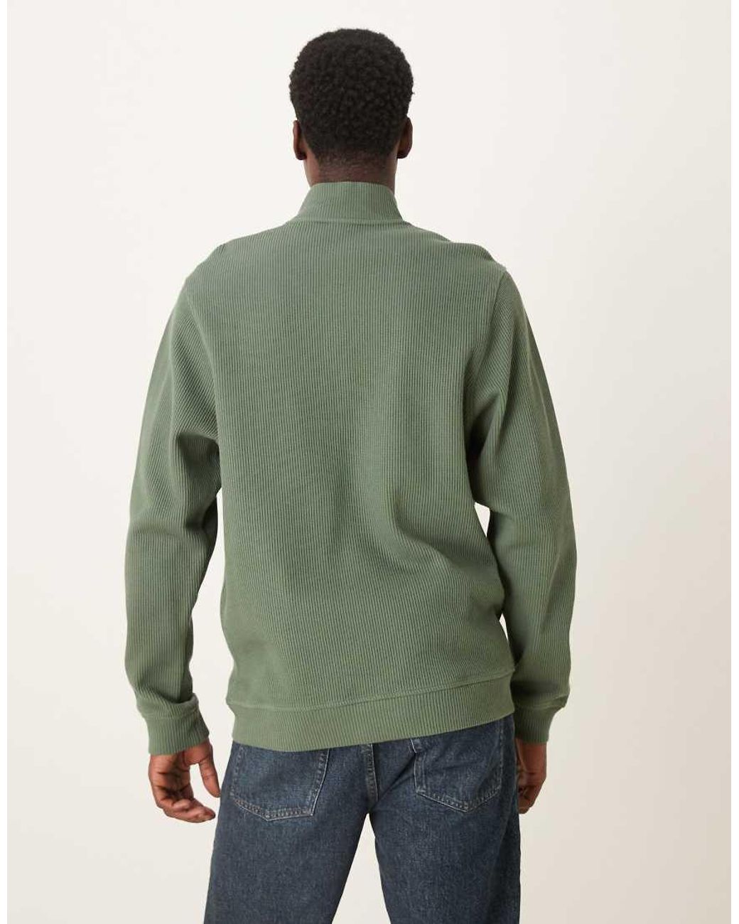 ASOS Green Quarter Zip Ribbed Sweatshirt for men