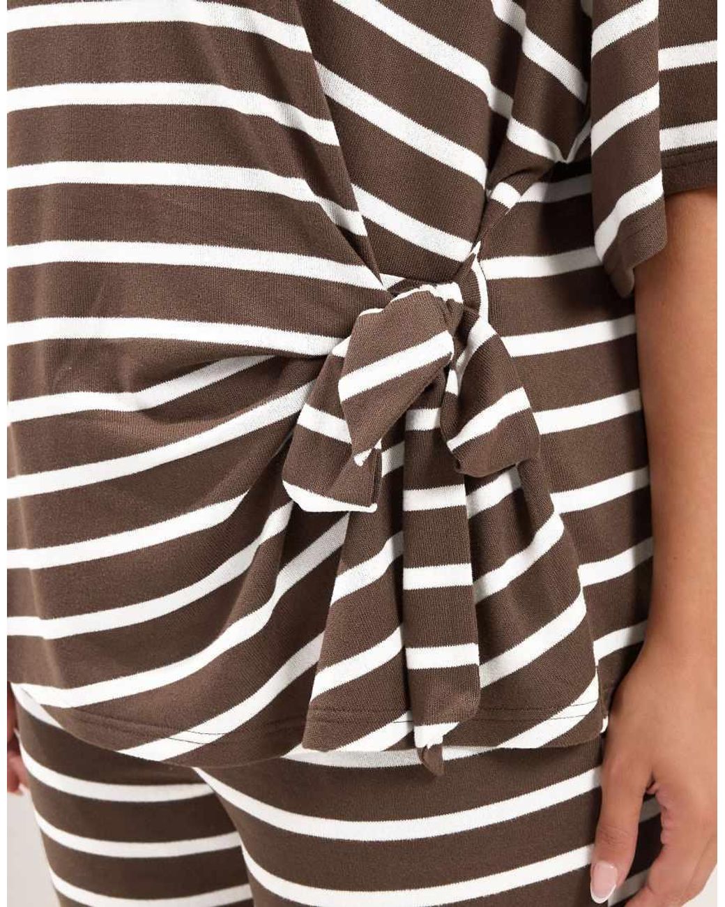 Yours Clothing Brown Stripe Side Knot Top