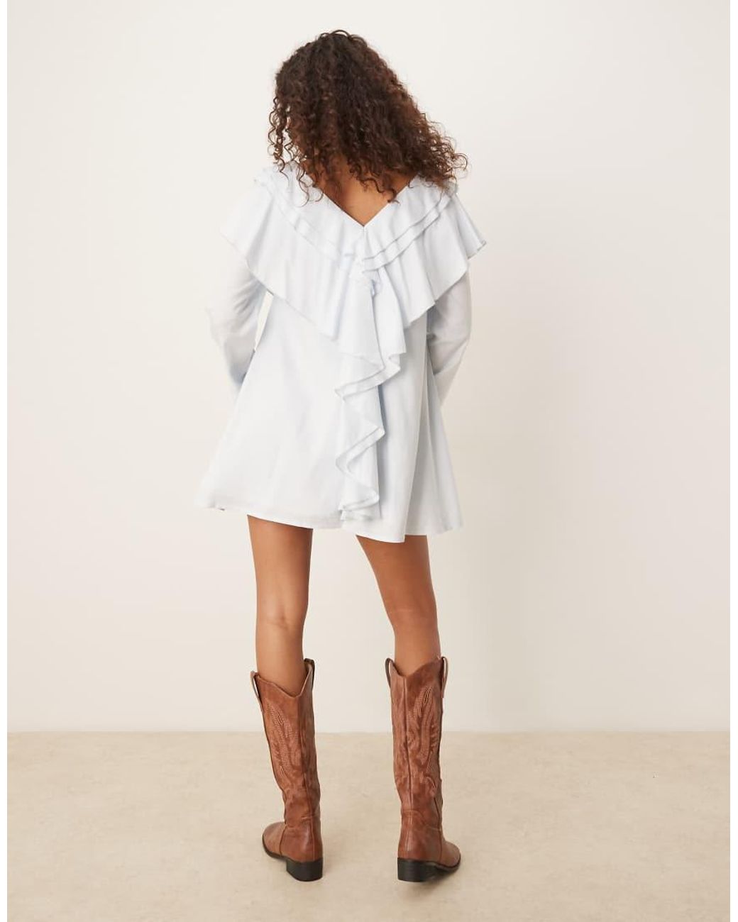 ASOS White V Neck Smock Mini Dress With Ruffles