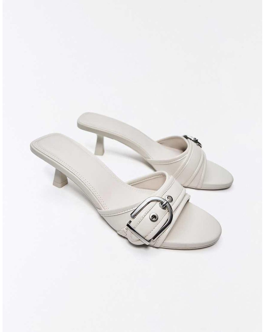 Bershka White Heeled Mules With Buckle
