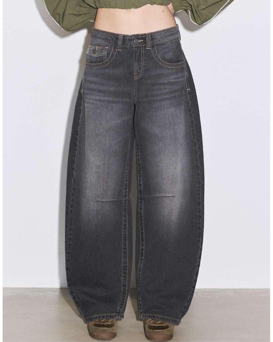 Stradivarius Gray Low-rise Balloon Jeans