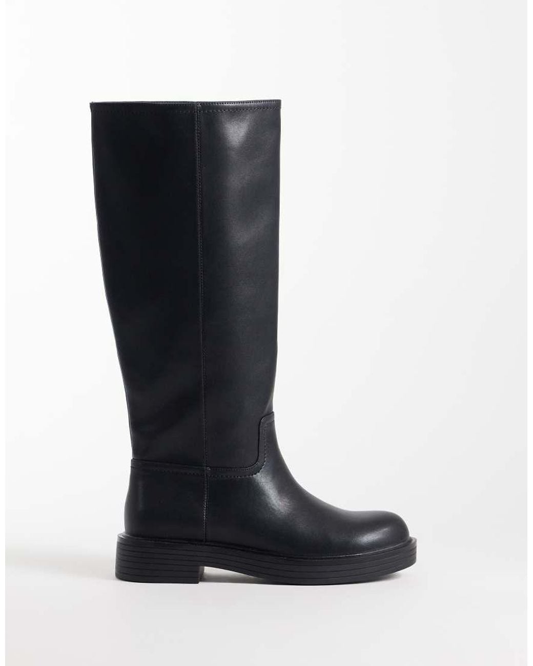 Asos Design Wide Fit Black Cerys Chunky Pull On Riding Knee Boots