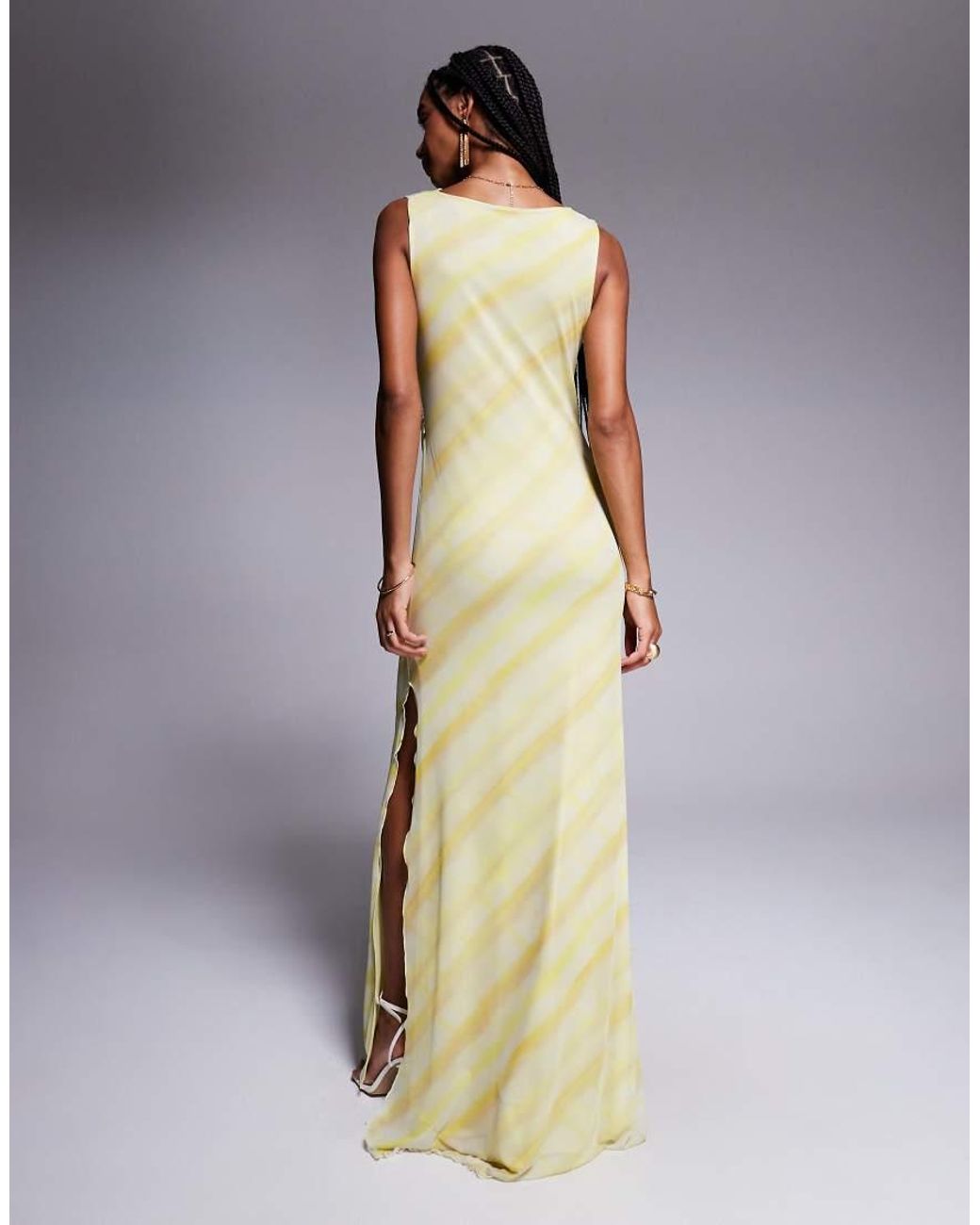 ASOS Metallic Deep Cowl Neck Mesh Maxi Dress With Twisted Strap