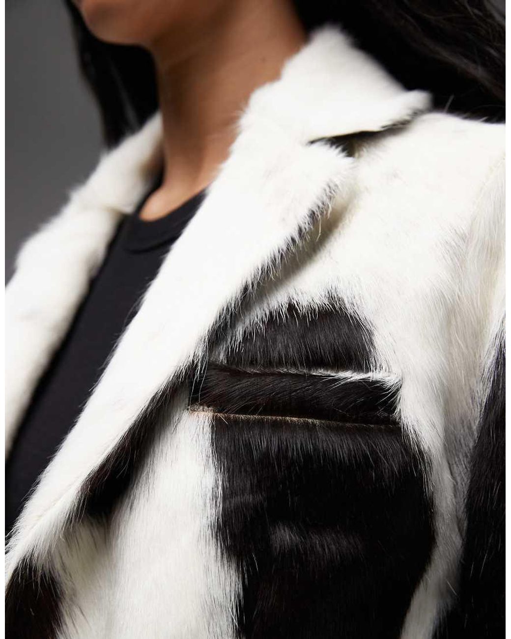 AllSaints Gray Apton Dapple Cow Hide Cropped Blazer