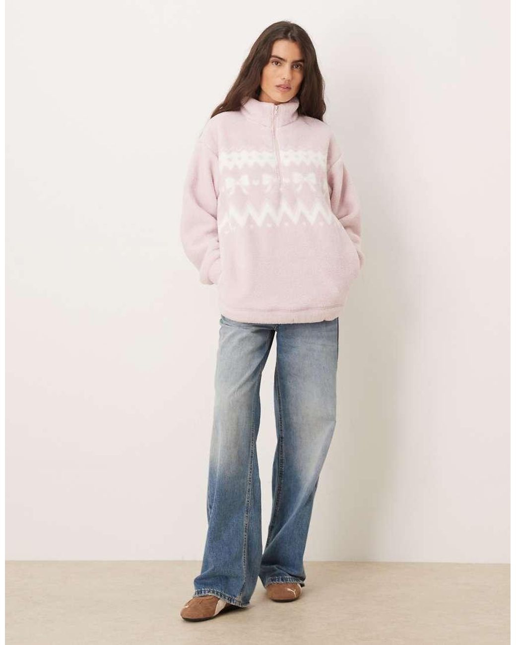 Hollister Pink Gilly Hicks Quarter Zip Teddy Sweater