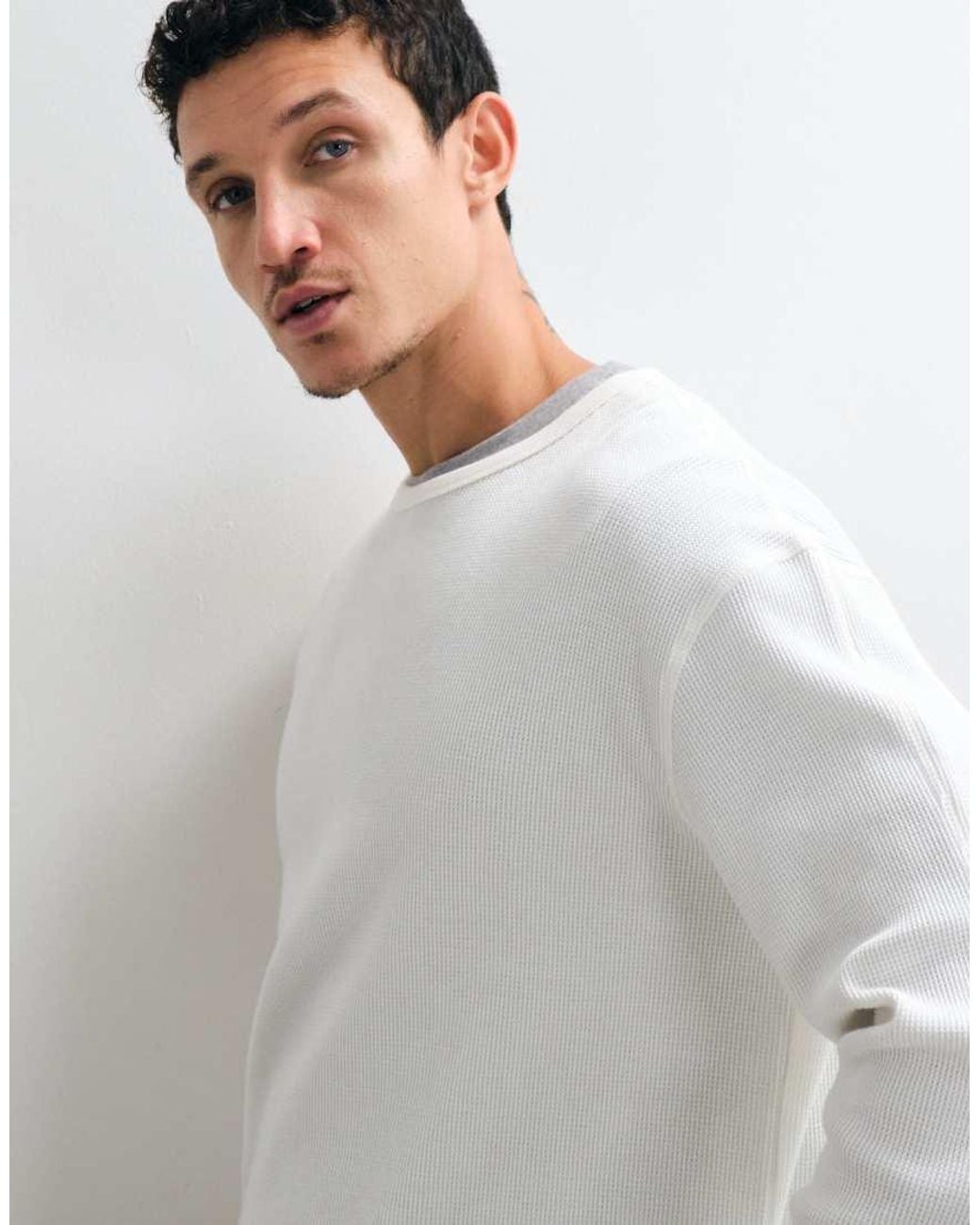 Weekday White Waffle Long Sleeve T-shirt for men