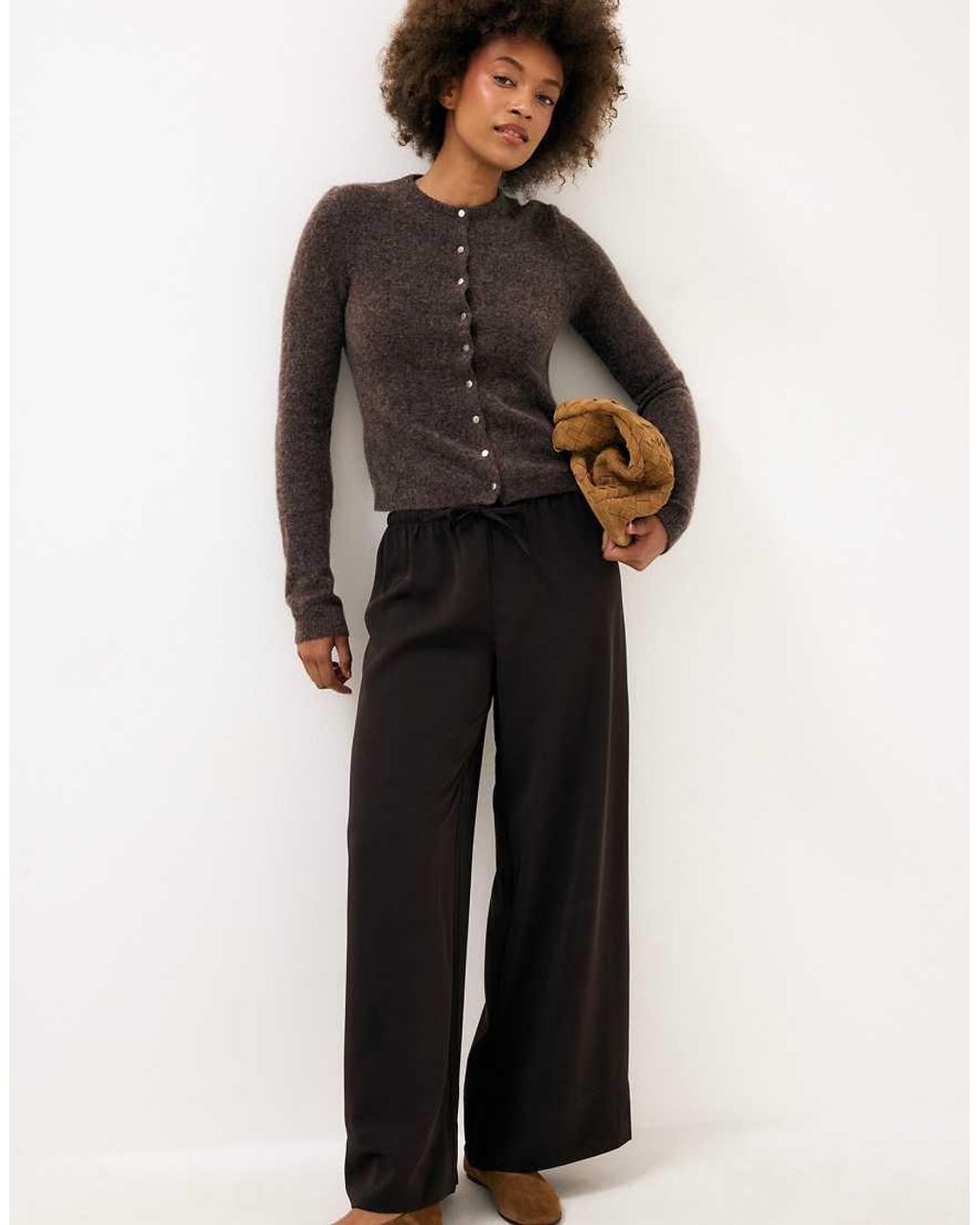 NA-KD Brown Wool Blend Button Round Neck Knitted Cardigan