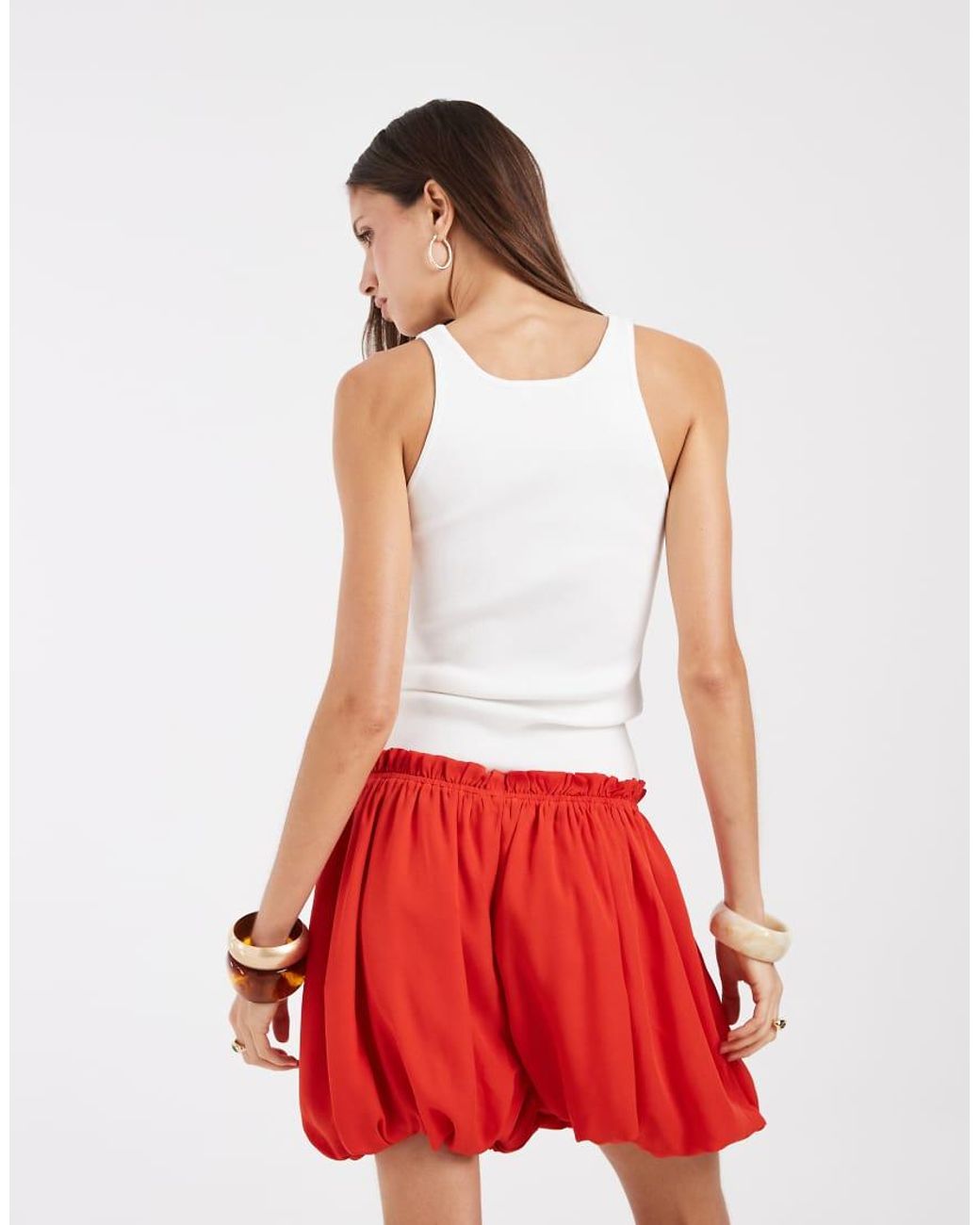 ASOS Red Chiffon Bubble Hem Shorts