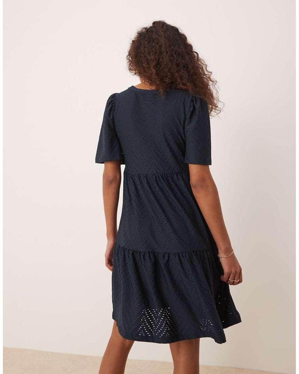 Jdy Blue Tiered Broderie Mini Dress