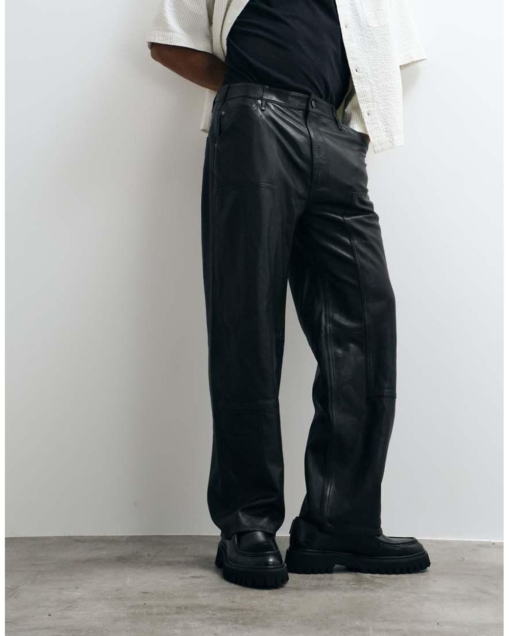 AllSaints Black Carver Leather Carpenter Pants for men