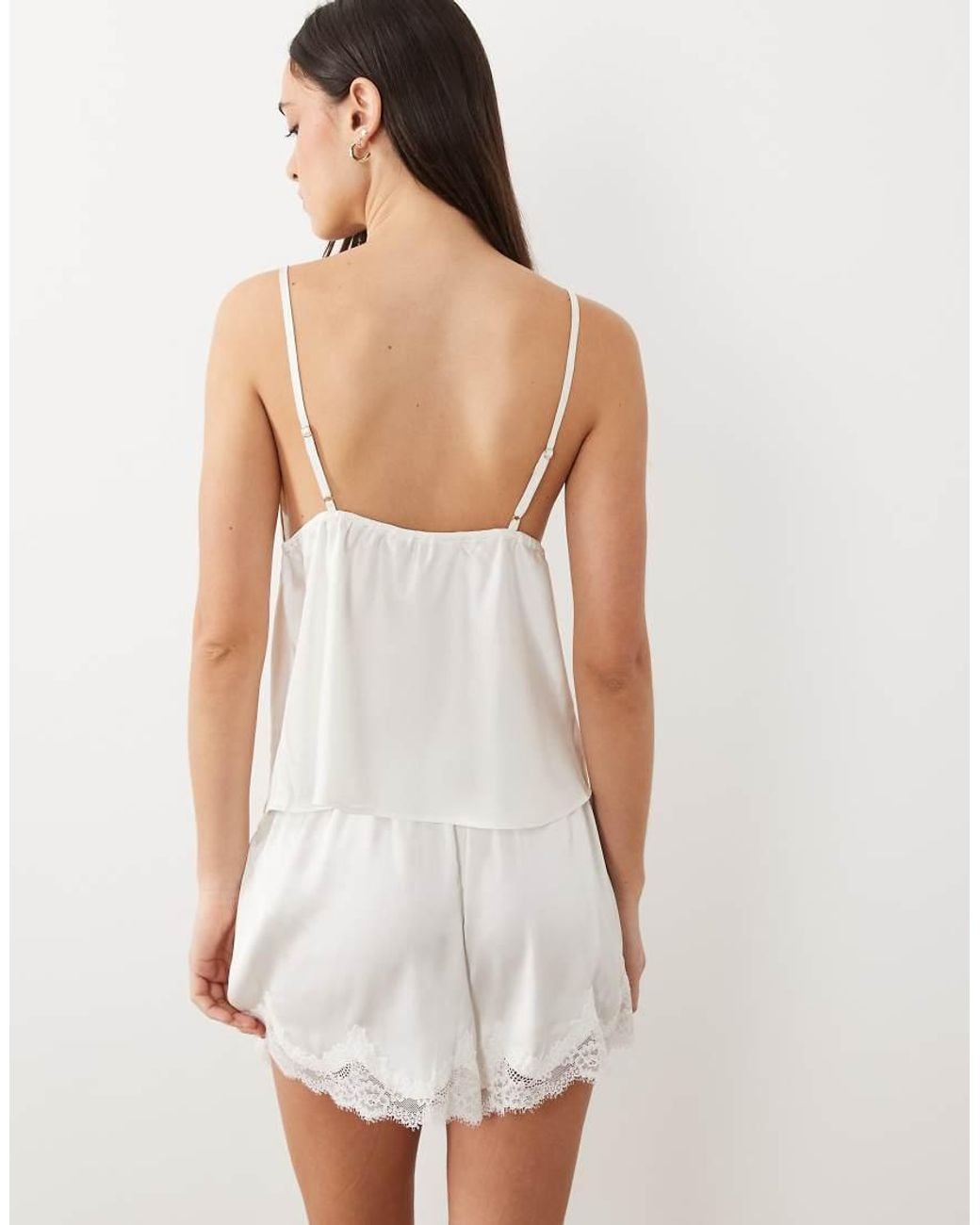 Abercrombie & Fitch Natural Satin Lace Trim Pyjama Top Cami Co-ord