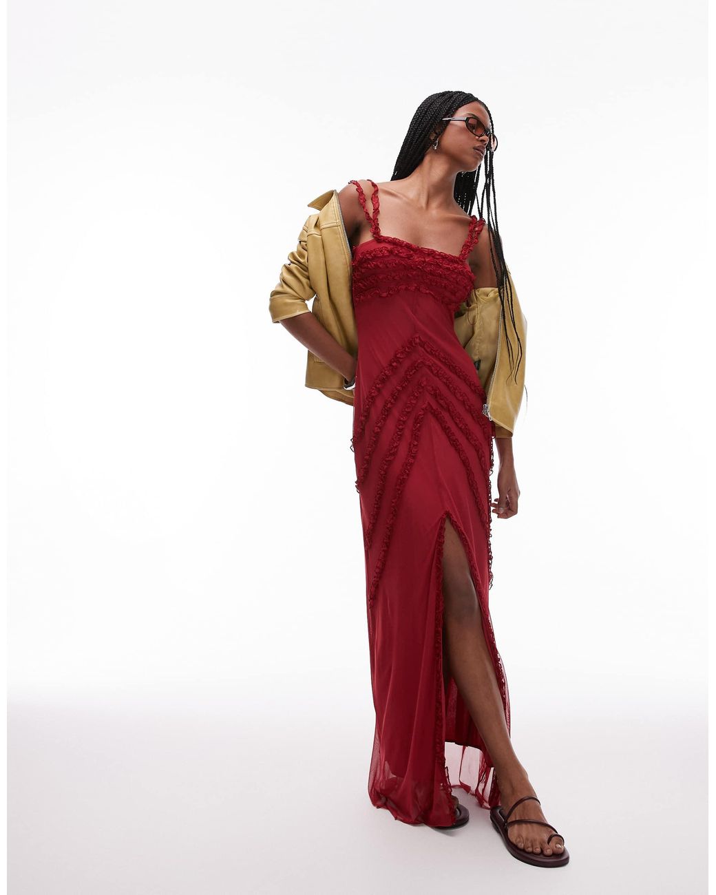 laagam Arabella Ruffle Maxi Dress in Red | Lyst