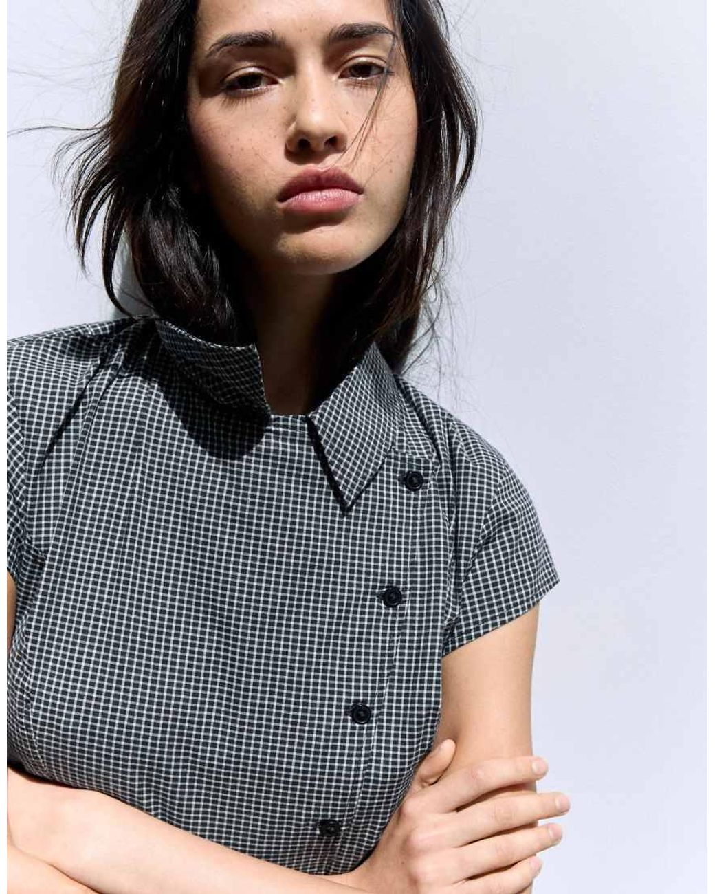 Bershka White Short Sleeve Cross-button Shirt