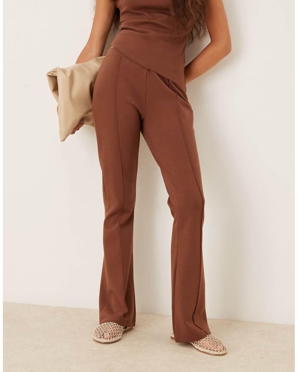 ASOS Natural Mid Rise Skinny Flare Interlock Trouser Co Ord