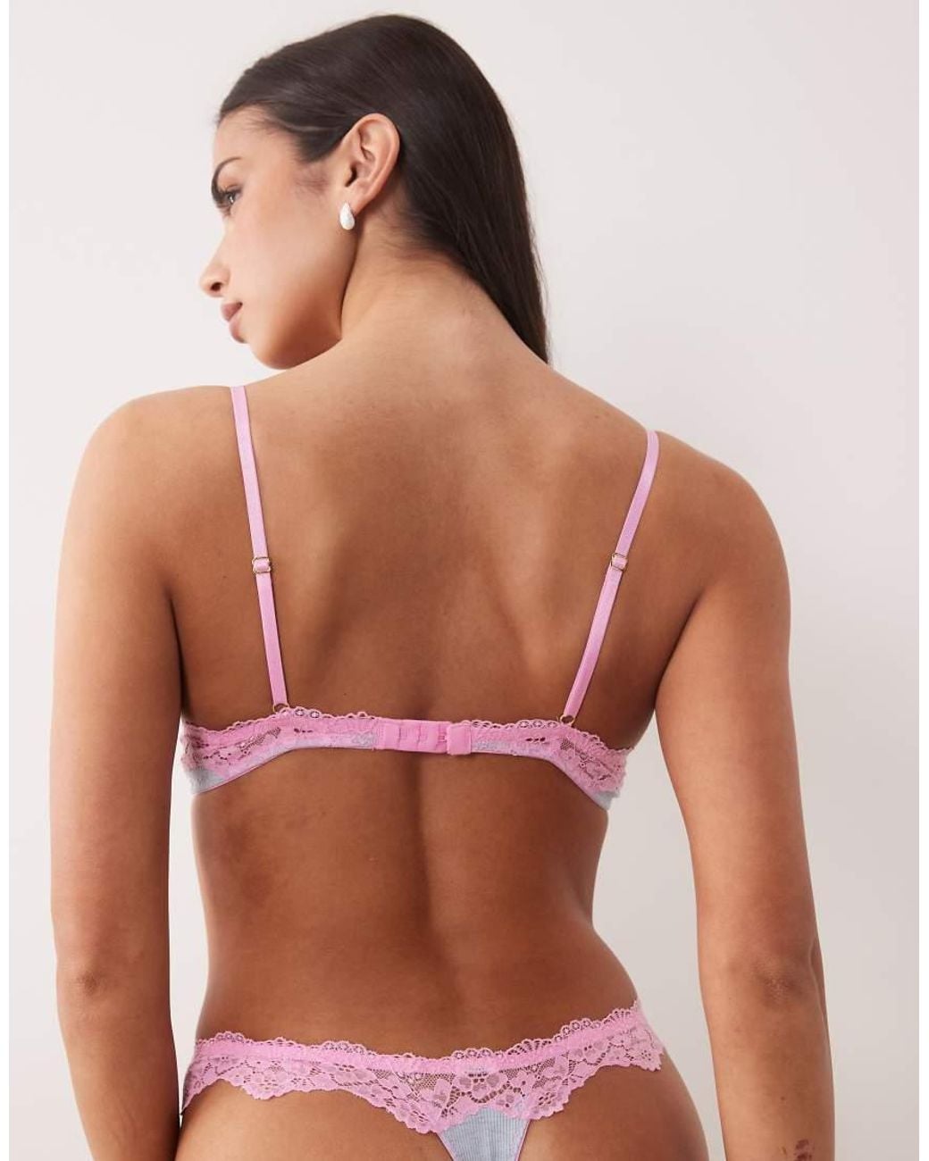 ASOS Multicolor Carmen Rib Triangle Bra With Lace Trim