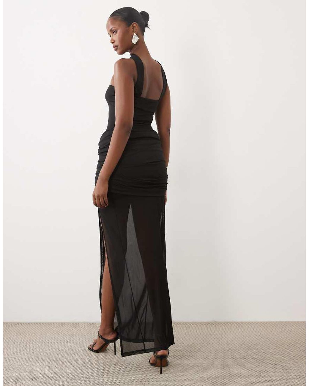The Frolic Black Exclusive Choker Detail Bandeau Chiffon Hem Thigh Split Maxi Dress