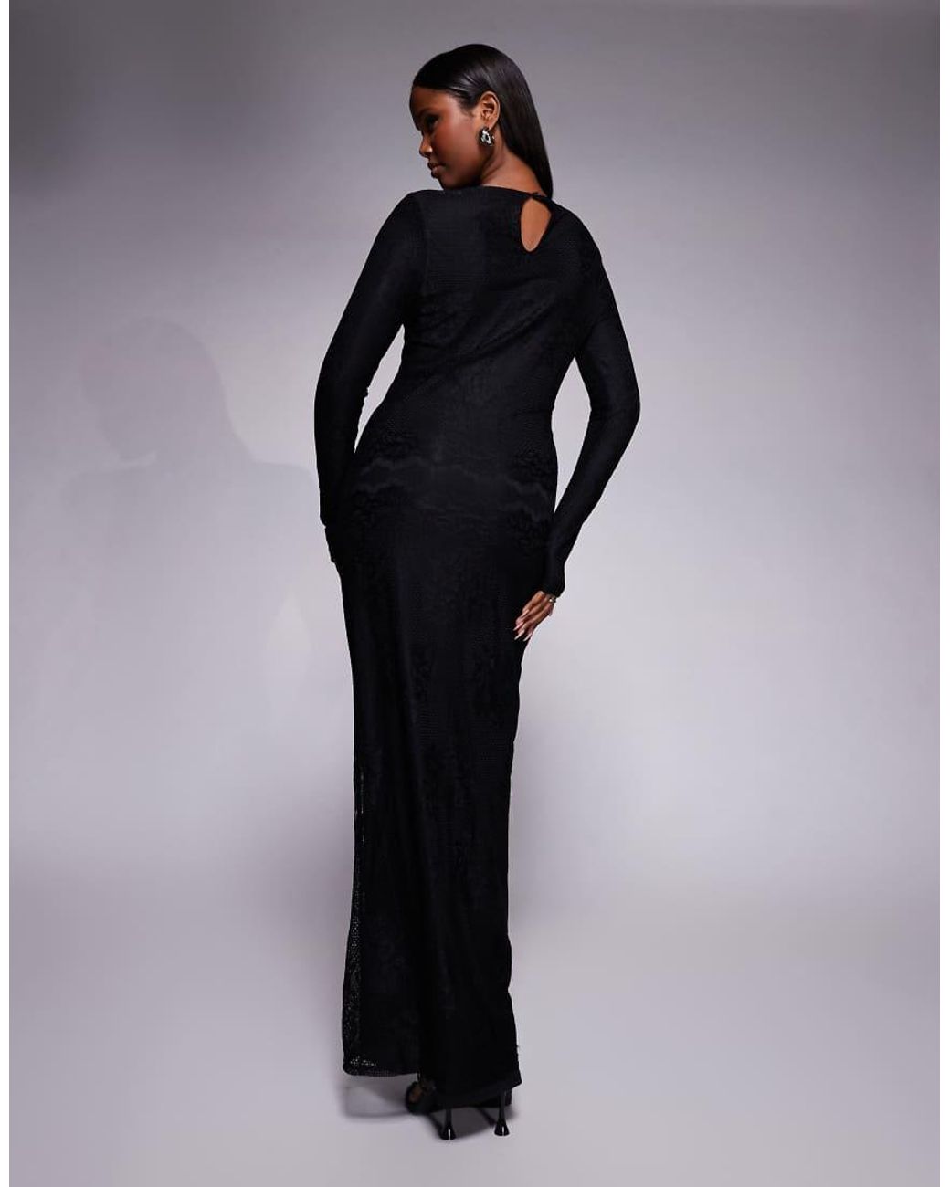 DASKA Black Lace Cowl Neck Ruched Detail Maxi Dress