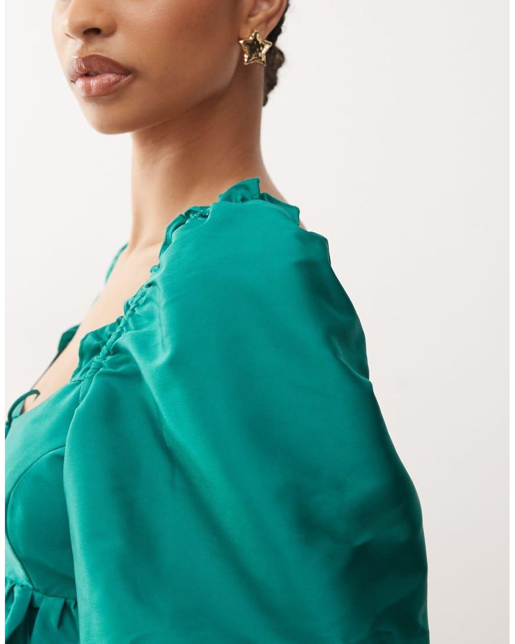 Reclaimed Vintage Green Limited Edition Bubble Hem Top With exaggerated Sleeves