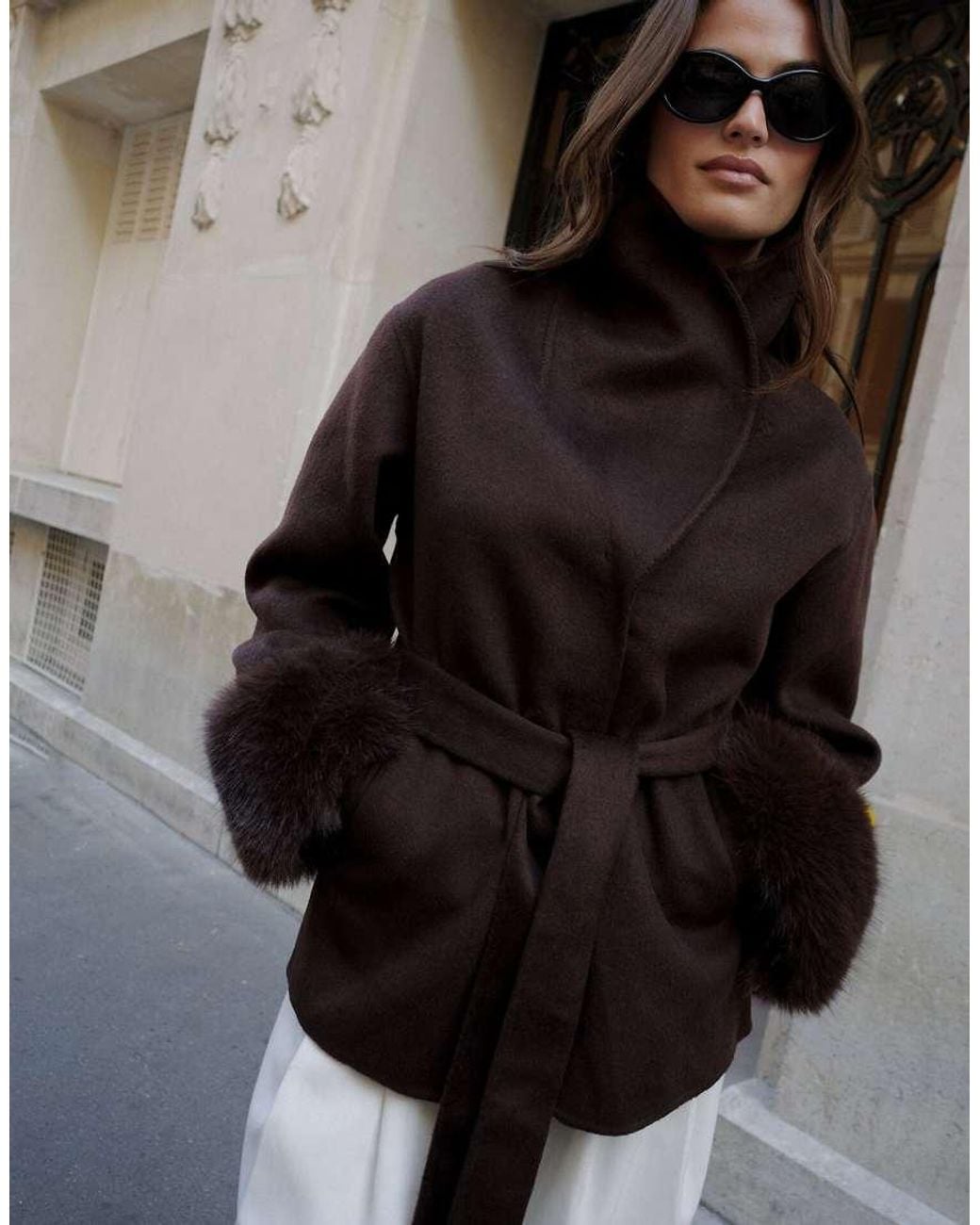 NA-KD Black Wool Blend Faux Fur Detail Short Coat