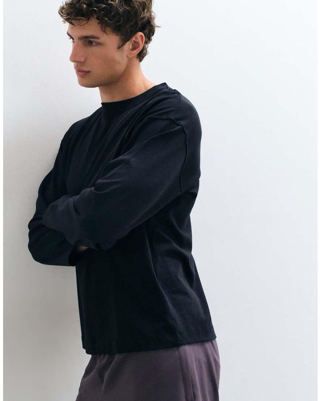 4505 Blue Heavyweight Cotton Shrunken Boxy Fit Long Sleeve T-Shirt With Quick Dry Finish for men