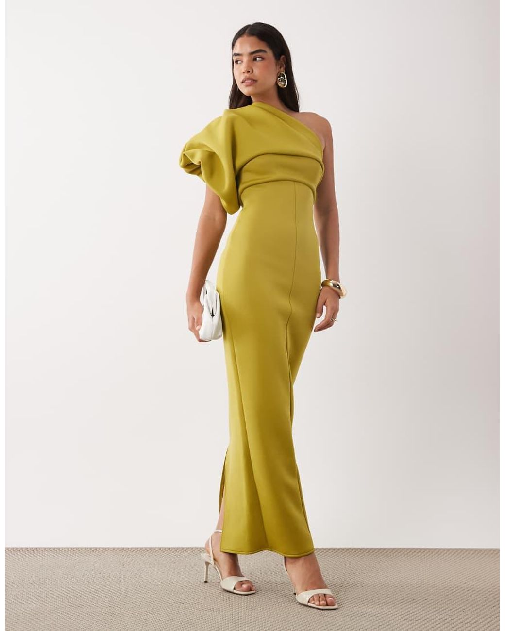 ASOS Yellow Scrunch One Shoulder Maxi Dress