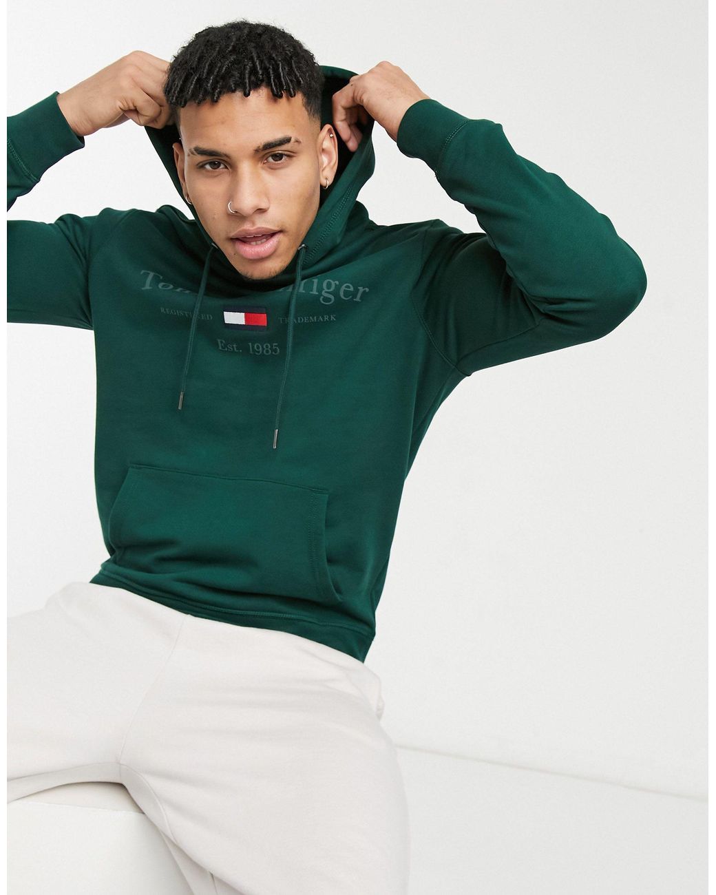 Tommy Hilfiger Central Logo Hoodie in Green for Men | Lyst Australia