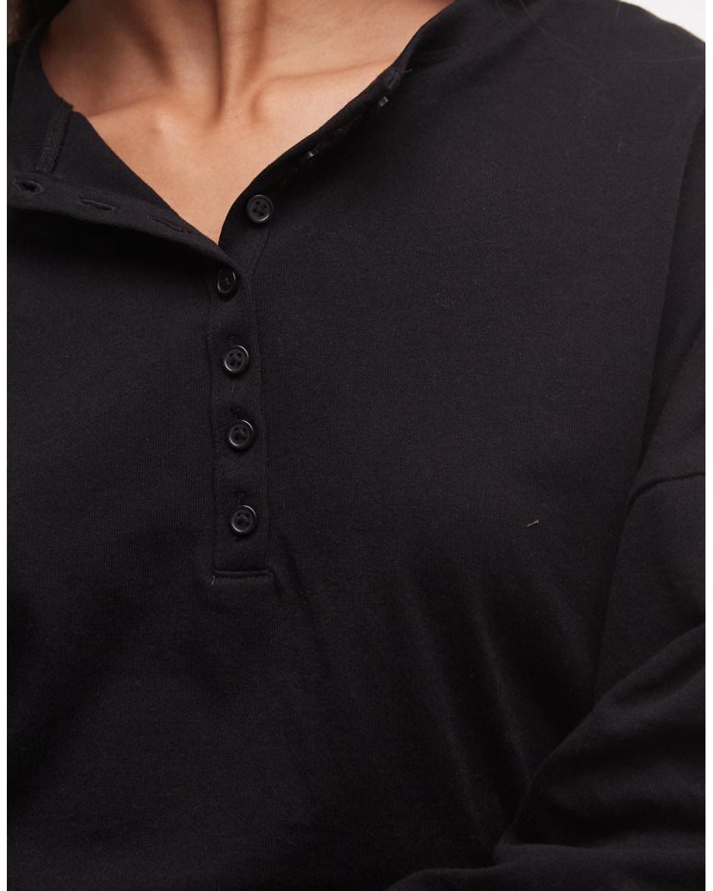 Weekday Black Henley Long Sleeve Top With Cinched Waist