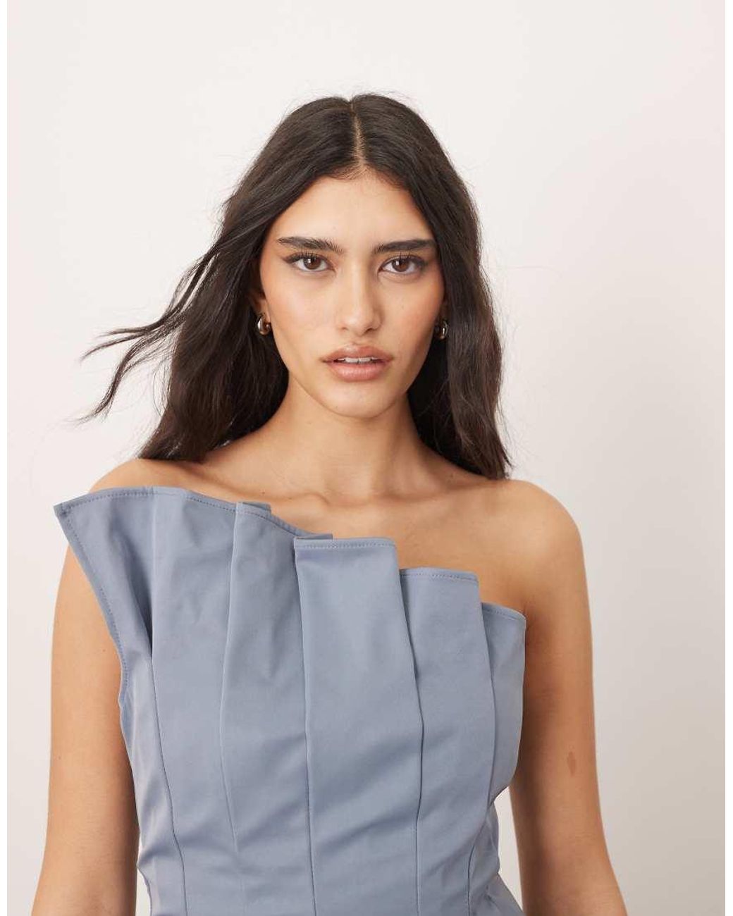 ARRANGE Blue Structured Pleat Corset Midi Dress