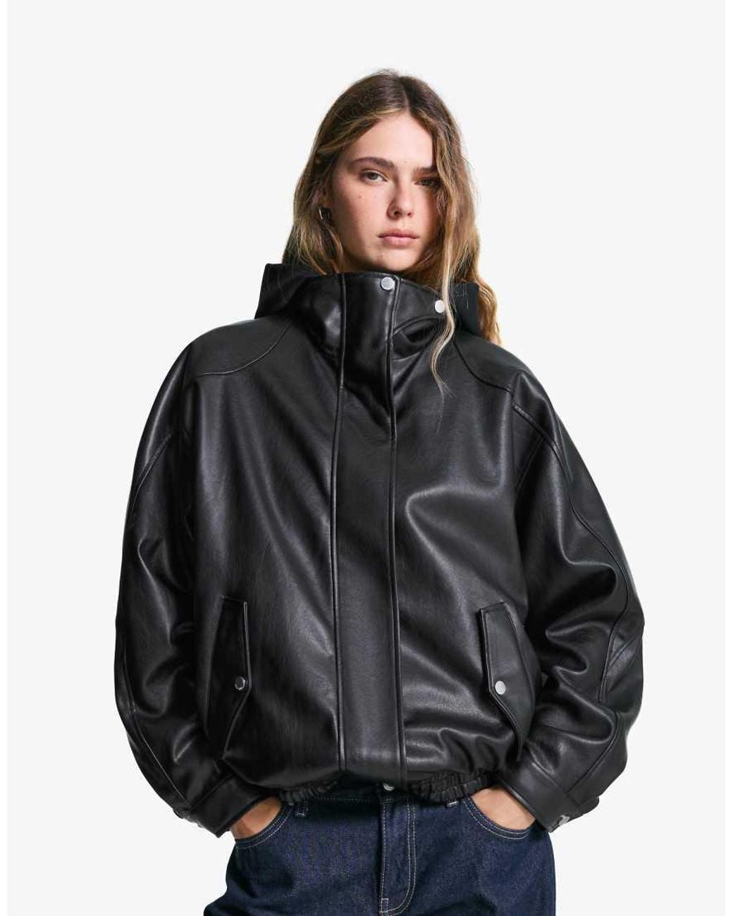 Bershka Black Oversize Faux Leather Jacket