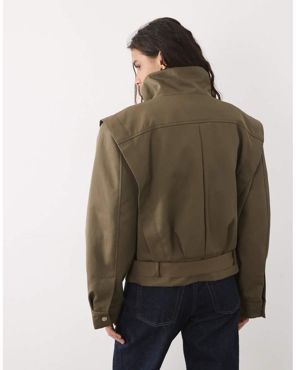 ASOS Brown Funnel Neck Belted Hem 80s Sport Jacket