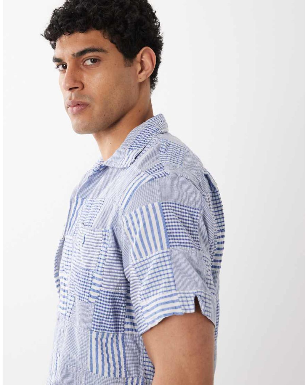 Polo Ralph Lauren Blue Icon Logo Patchwork Print Short Sleeve Shirt for men