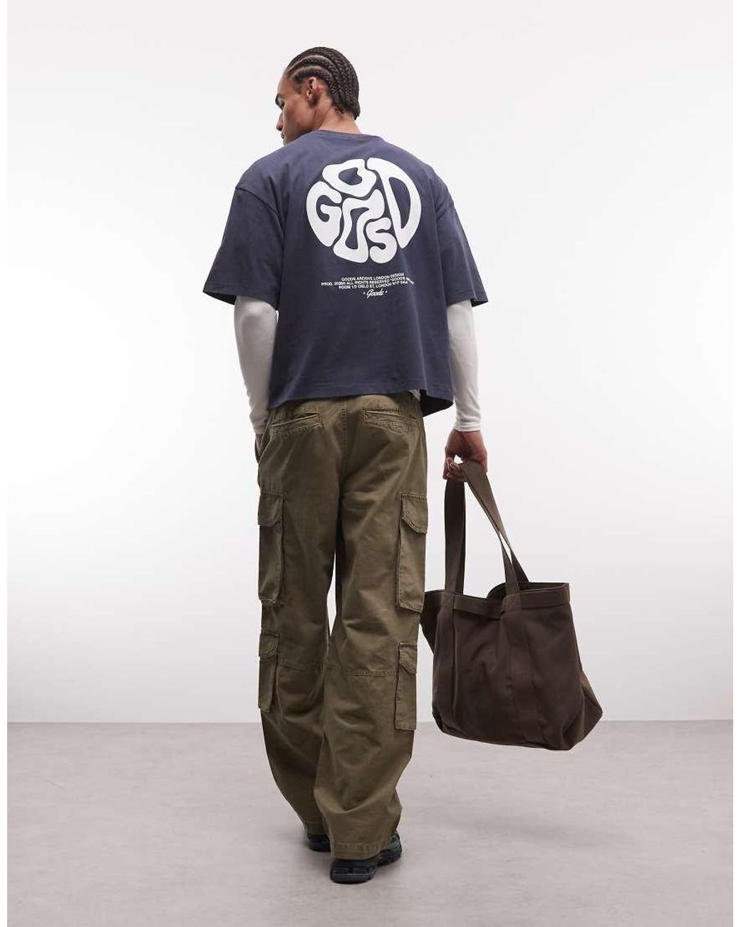 ASOS Oversized Recht T-Shirt Van Zware Stof Met Grafische Print Op De Achterkant in het Blue voor heren