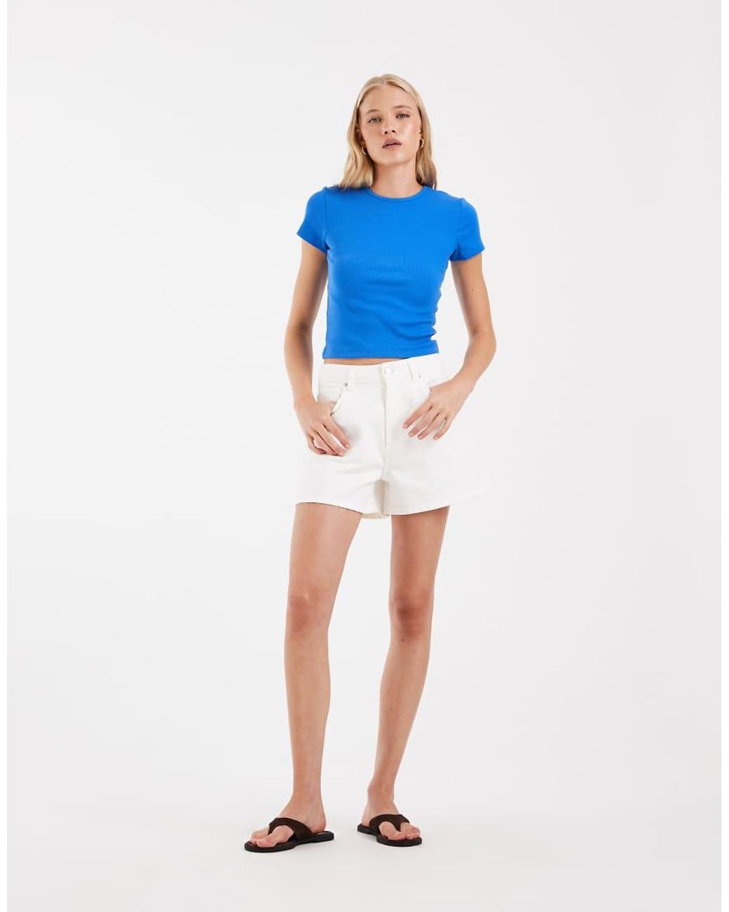 Vero Moda Blue Ribbed Round Neck T-shirt