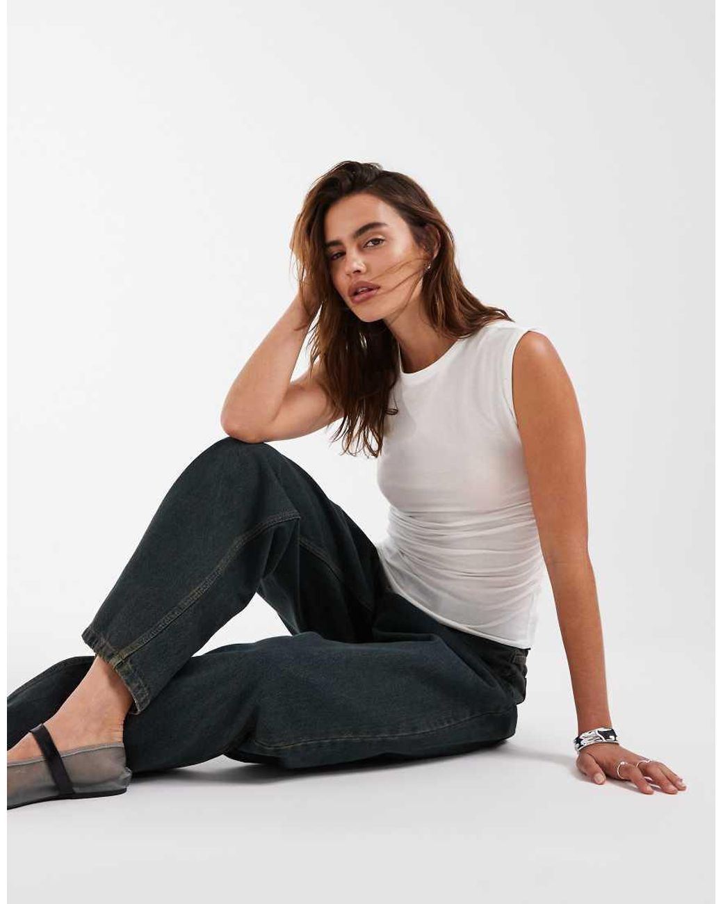 Vero Moda White Ruched Side Short Sleeve T-shirt