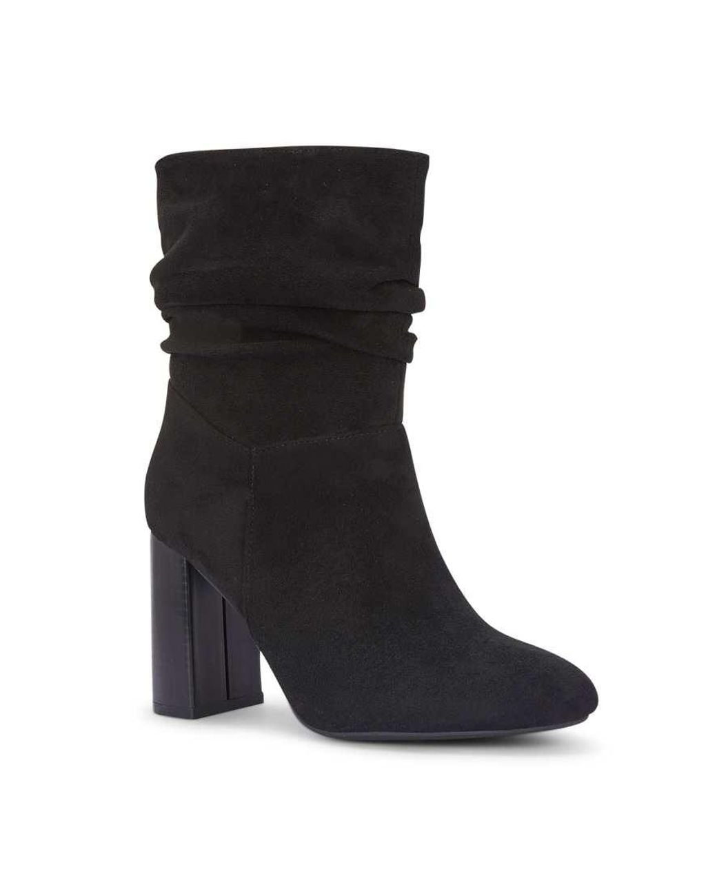 SEQWL Wide Fit Black Slouch Ankle Booties Zipped Block High Heel With Almond Toe