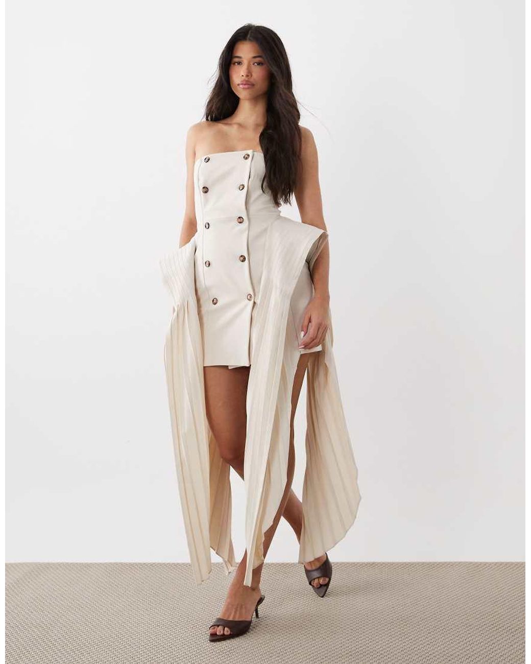ASOS White Tailored Mini Dress With Pleated Hip Detail