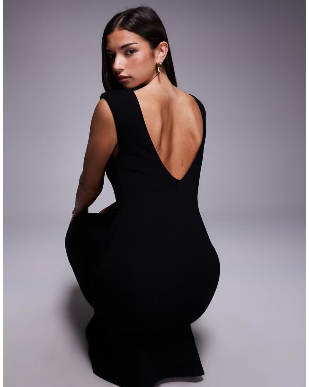 ASOS Blue Slash Neck Shoulder Pad Maxi Dress With Plunge Back