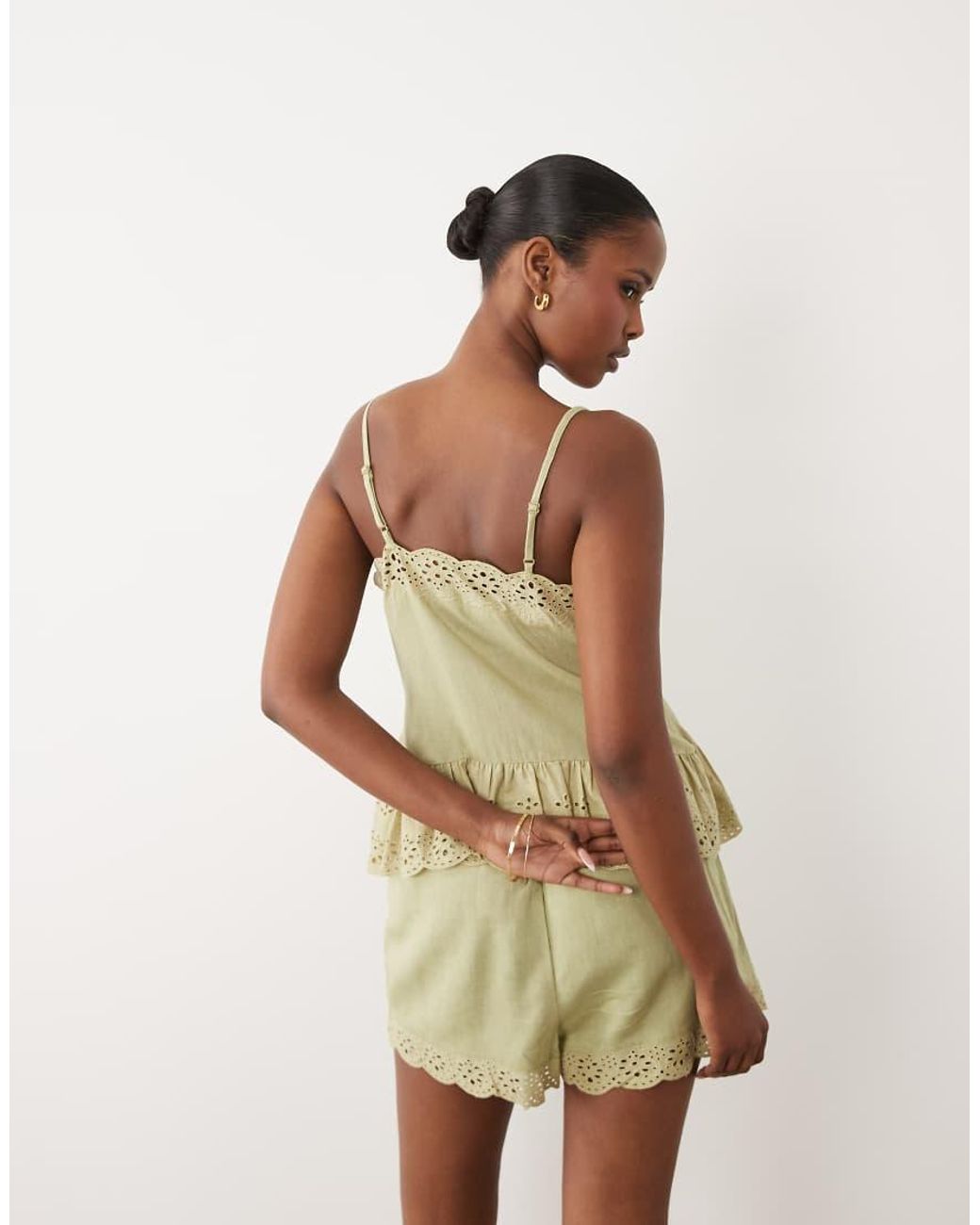 Wednesday's Girl Green Wednesdays Girl Co-ord Ruffle Edged Button Up Cami Top