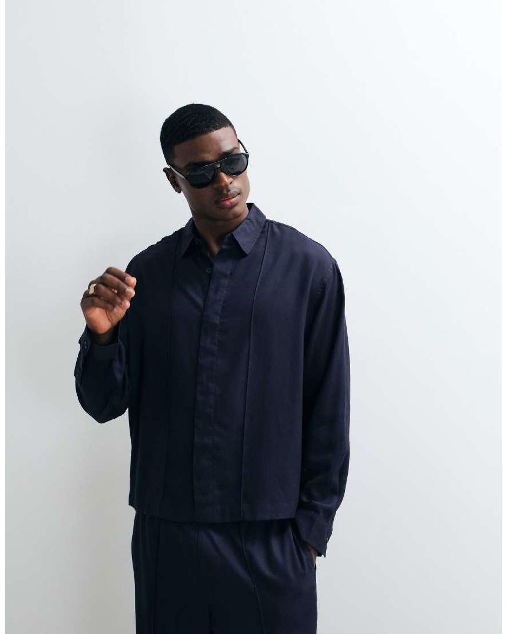 ASOS Blue Premium Boxy Oversized Shirt for men