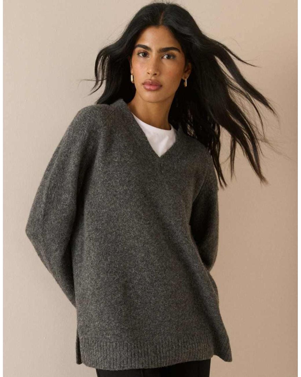 Nobody's Child Brown Marl V-Neck Longline Jumper