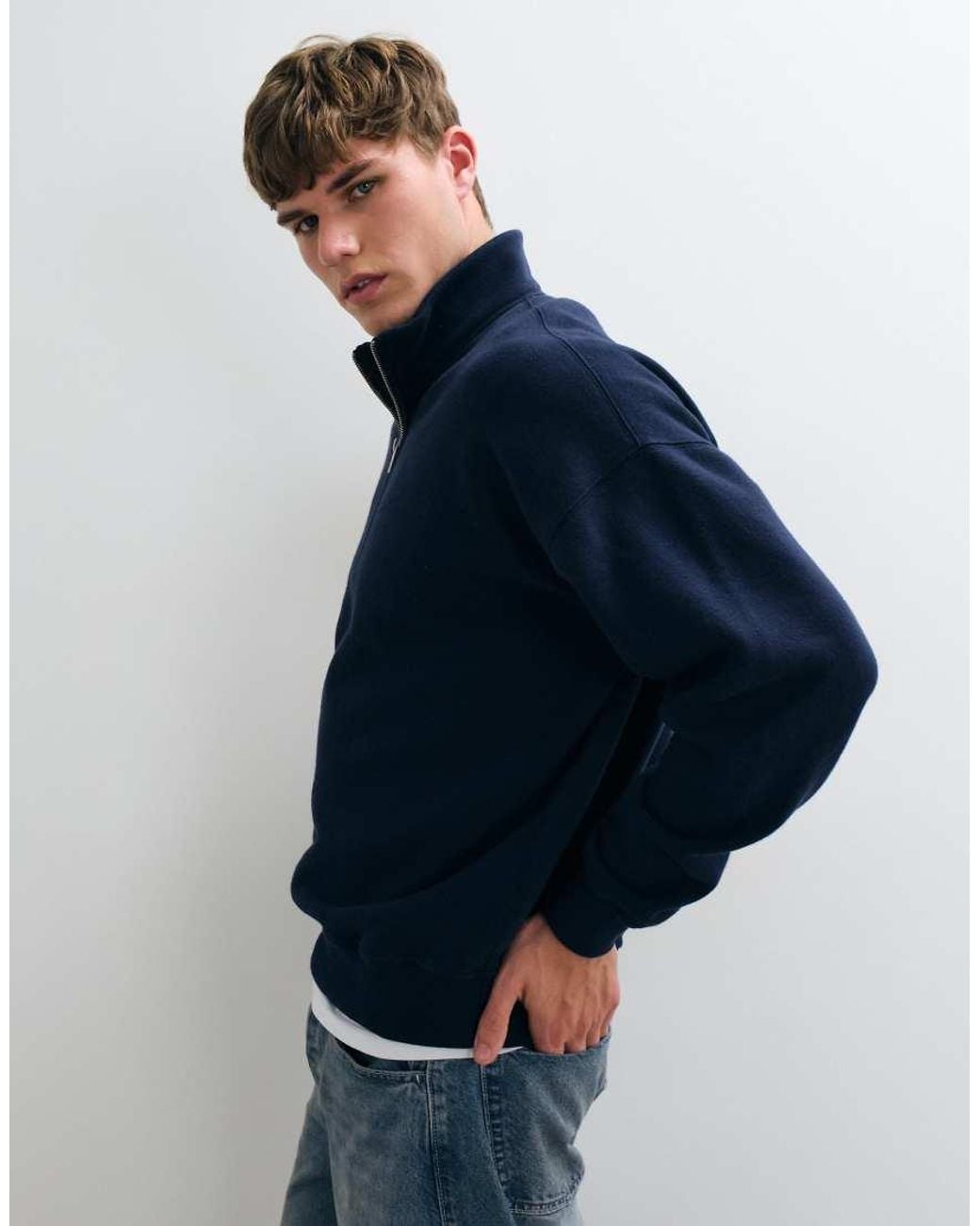 Abercrombie & Fitch Blue Essential 1/4 Zip Sweatshirt for men