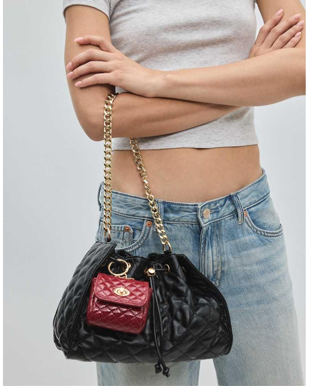 Stradivarius Red Quilted Charm Mini Bag