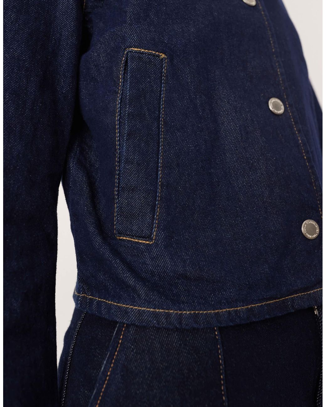 Mango Blue Collarless Denim Jacket