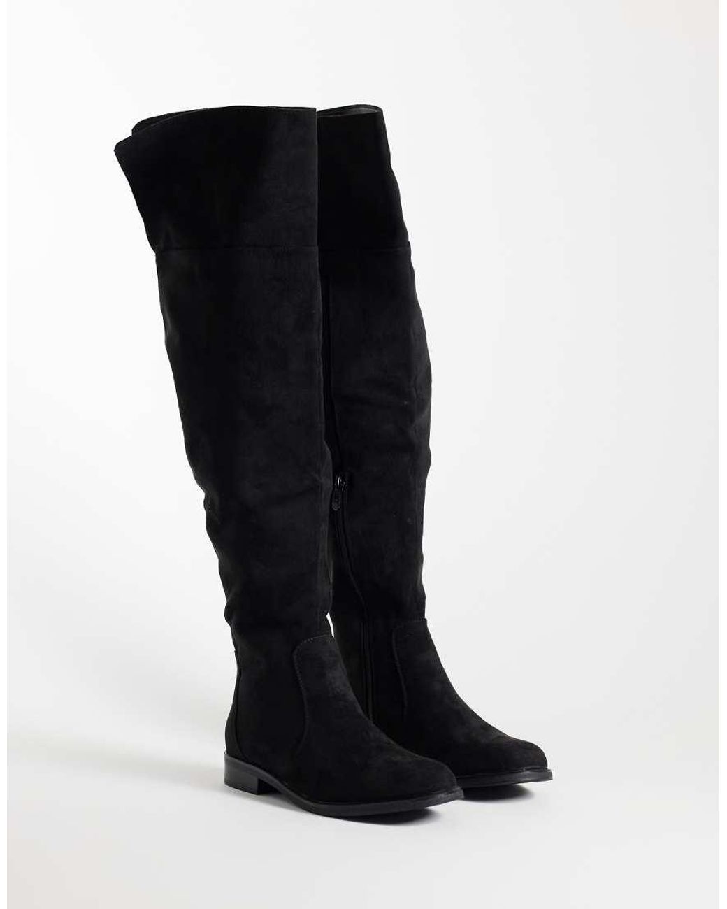 SEQWL Black Whisper Faux Suede Refined Over The Knee Boots