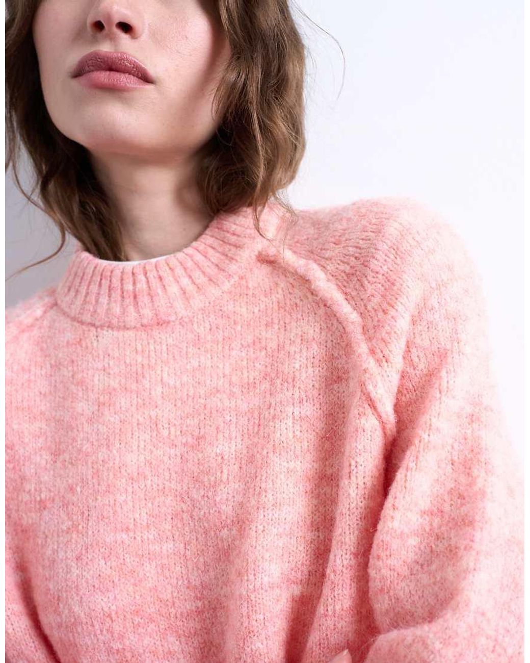 TOPSHOP Pink Knitted Raglan Exposed Seam Jumper