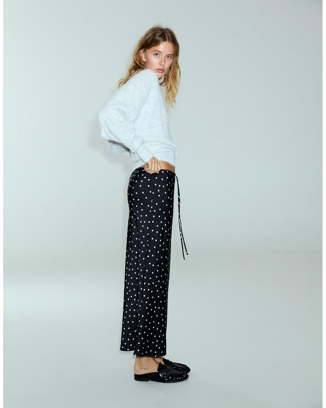 Pull&Bear Gray Satin Drawstring Midi Skirt