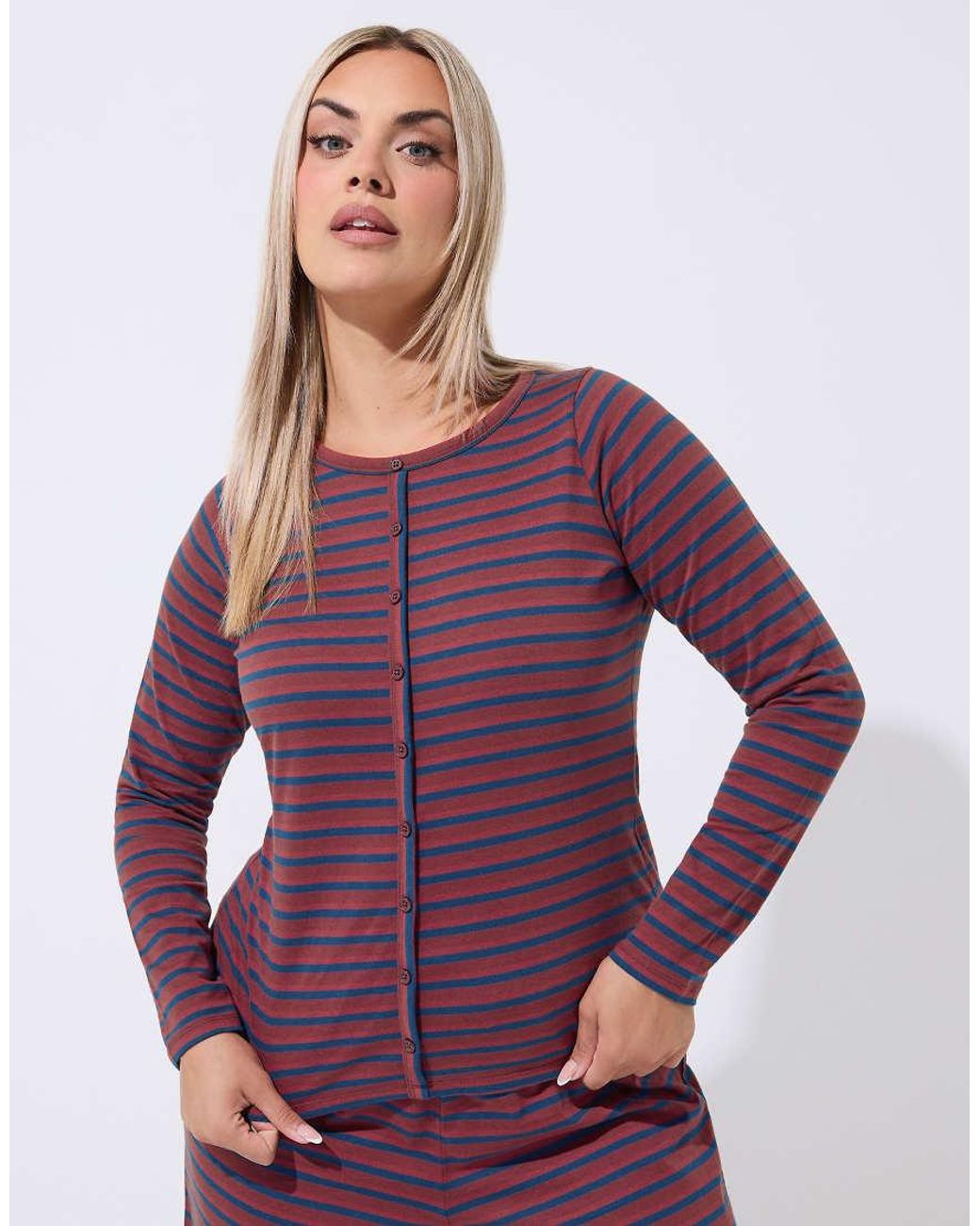 Yours Clothing Purple Stripe Button Up Top