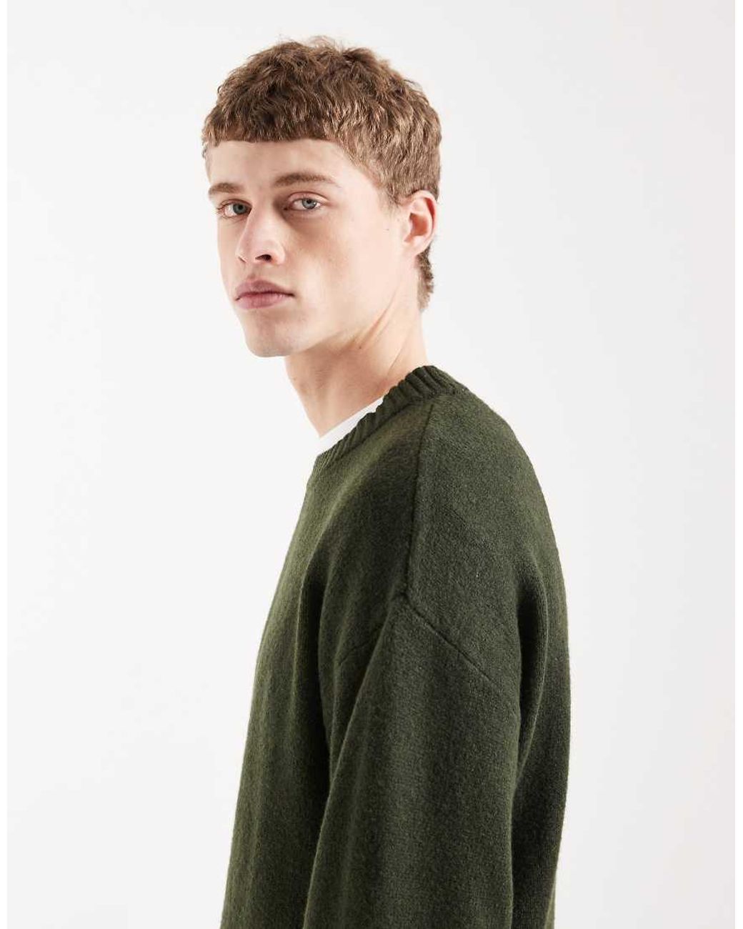 Jack & Jones Black Oversized Fluffy Crew Neck Jumper for men