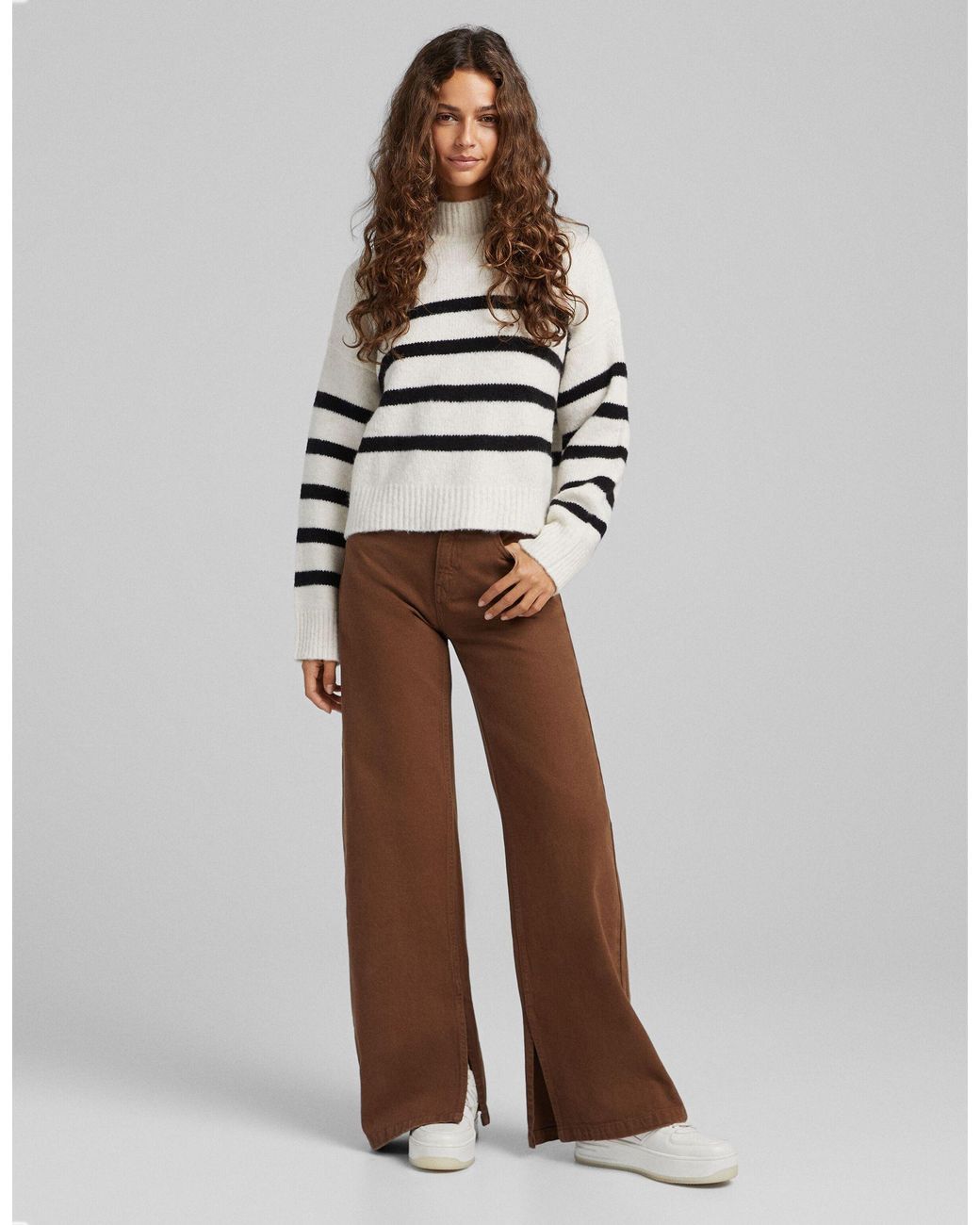 Bershka Cotton Wide Leg Trouser in 