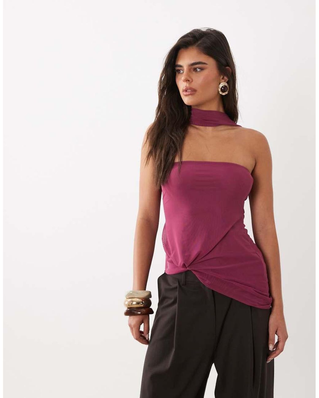 ASOS Red Mesh Bubble Scarf Top With Knot